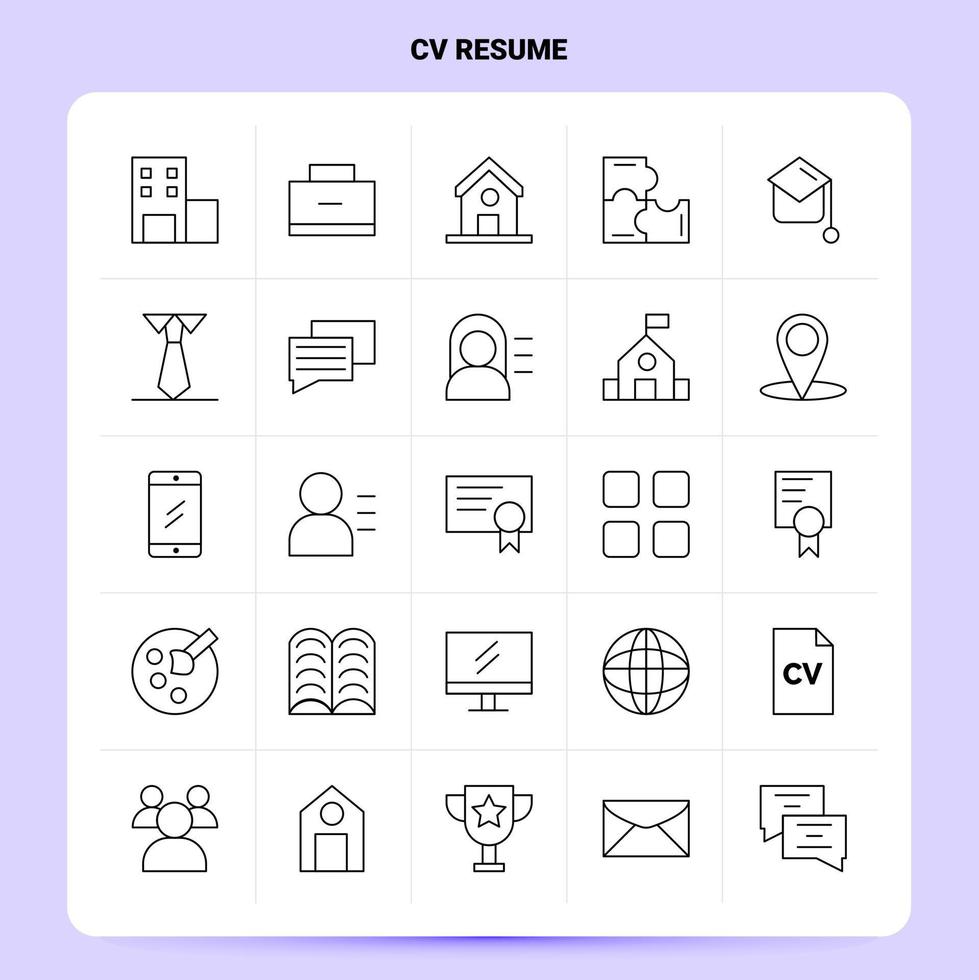 schets 25 CV hervat icoon reeks vector lijn stijl ontwerp zwart pictogrammen reeks lineair pictogram pak web en mobiel bedrijf ideeën ontwerp vector illustratie