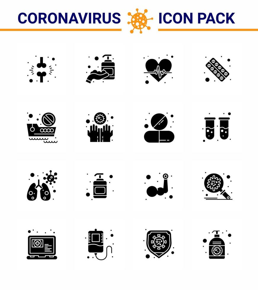 roman coronavirus 2019-nCoV 16 solide glyph zwart icoon pak geneeskunde het formulier ontsmettingsmiddel geschiktheid hart zorg virale coronavirus 2019november ziekte vector ontwerp elementen