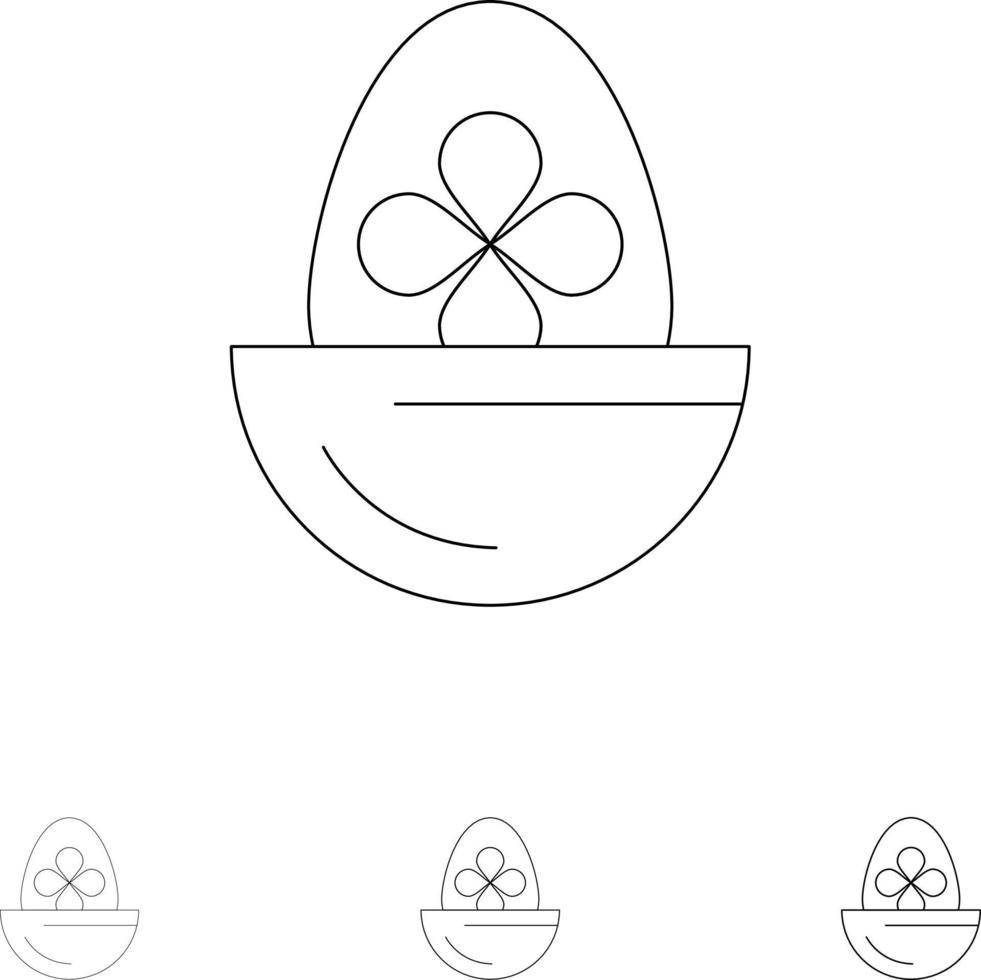 gekookt gekookt ei Pasen ei voedsel stoutmoedig en dun zwart lijn icoon reeks vector