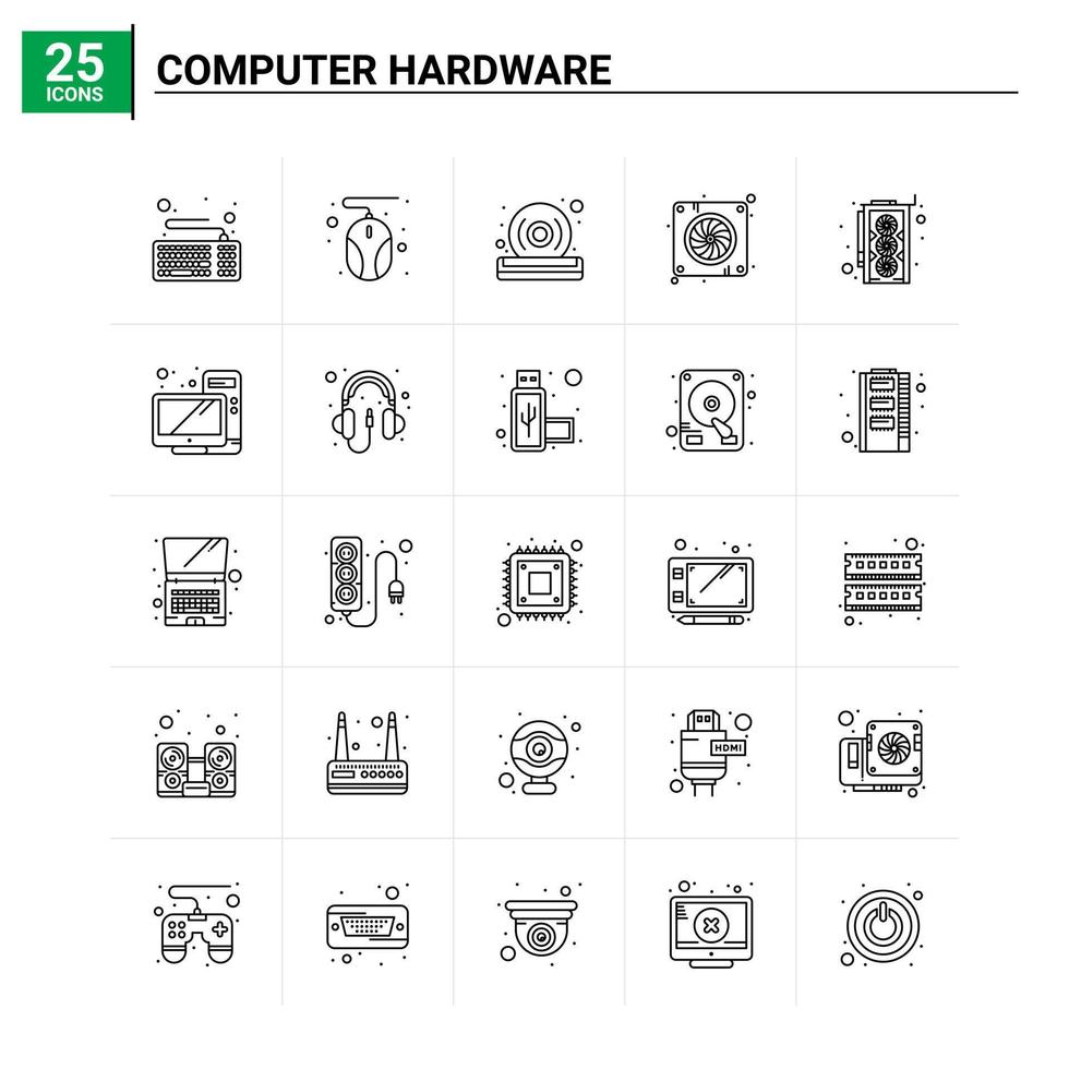 25 computer hardware icoon reeks vector achtergrond