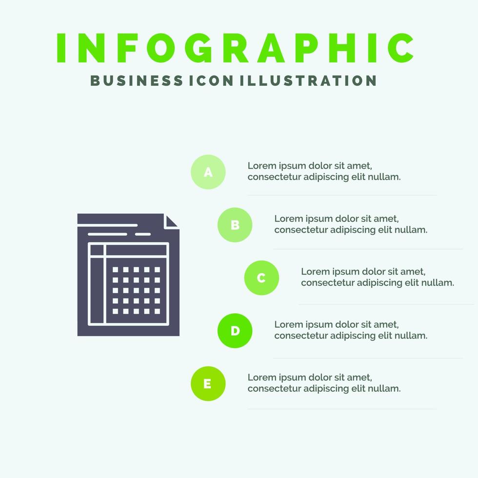 audit Bill document het dossier het formulier factuur papier vel solide icoon infographics 5 stappen presentatie achtergrond vector