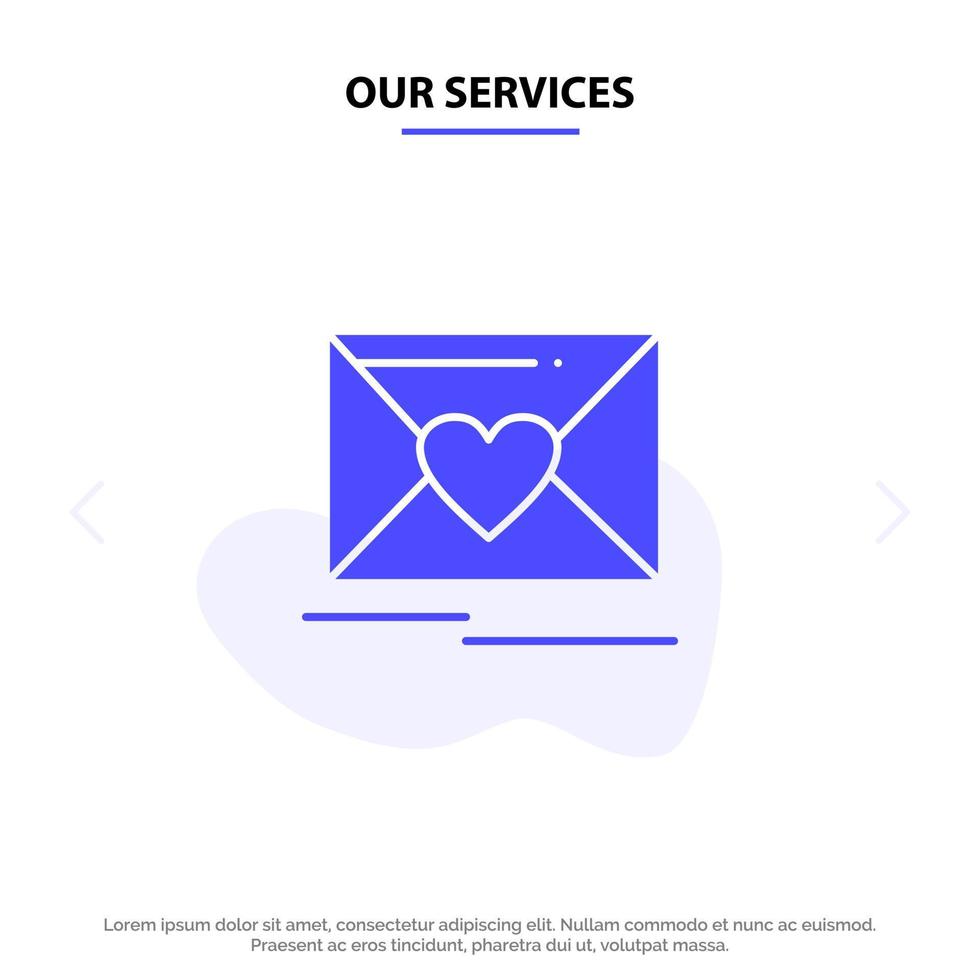 onze Diensten mail liefde hart bruiloft solide glyph icoon web kaart sjabloon vector