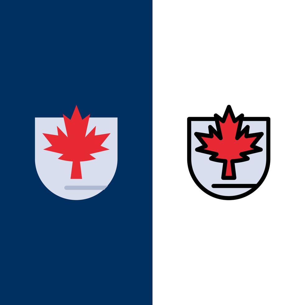 veiligheid blad Canada schild pictogrammen vlak en lijn gevulde icoon reeks vector blauw achtergrond
