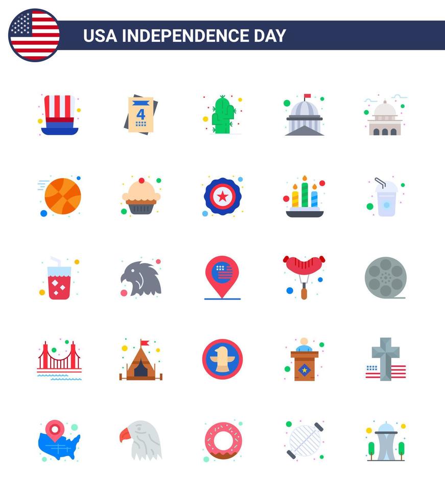 gelukkig onafhankelijkheid dag 4e juli reeks van 25 flats Amerikaans pictogram van bal wit bloem Verenigde Staten van Amerika huis bewerkbare Verenigde Staten van Amerika dag vector ontwerp elementen