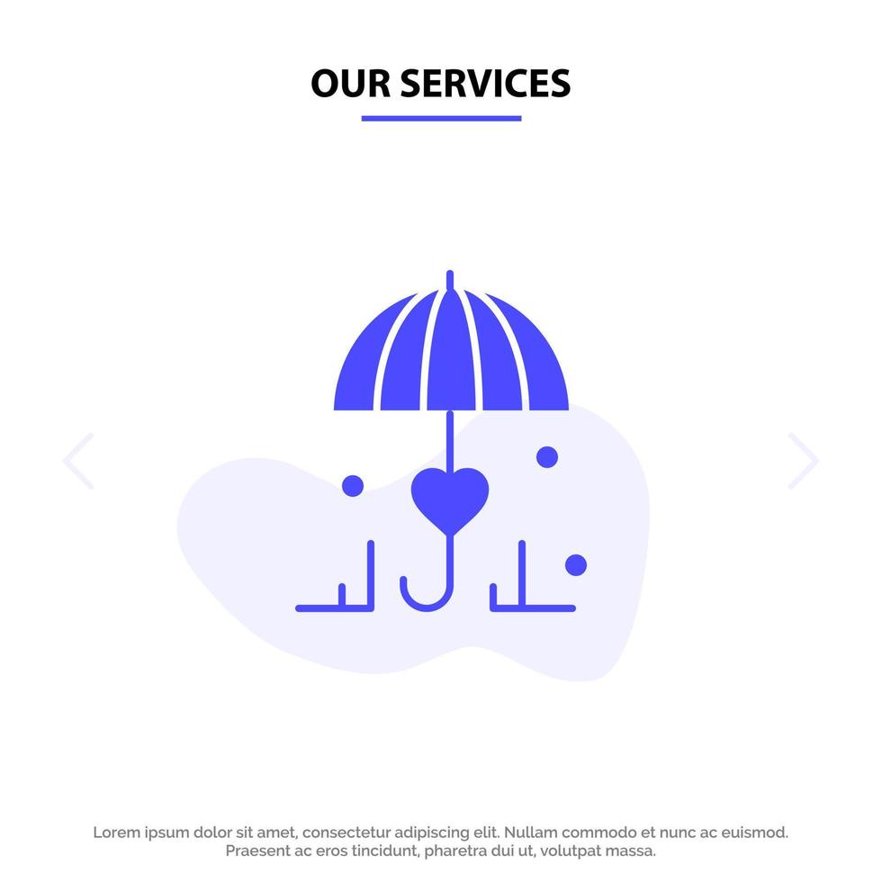 onze Diensten verzekering paraplu beveiligen liefde solide glyph icoon web kaart sjabloon vector