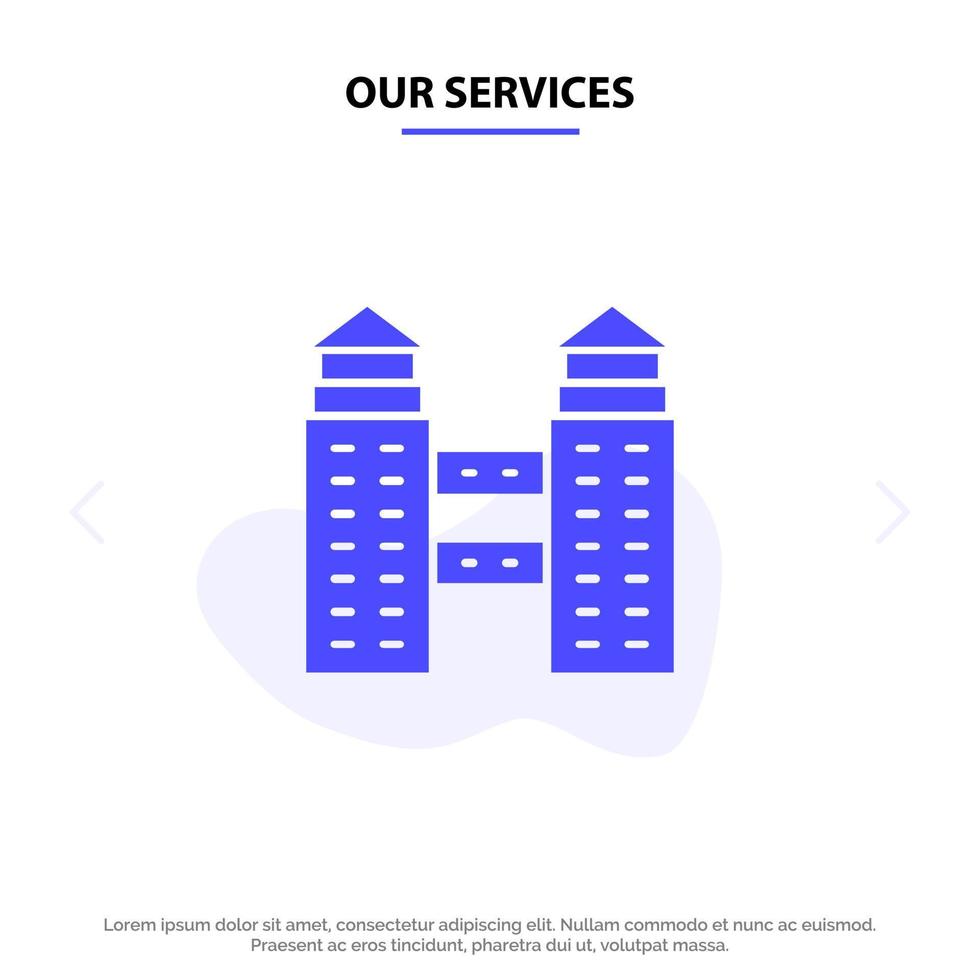 onze Diensten gebouw stad bouw solide glyph icoon web kaart sjabloon vector