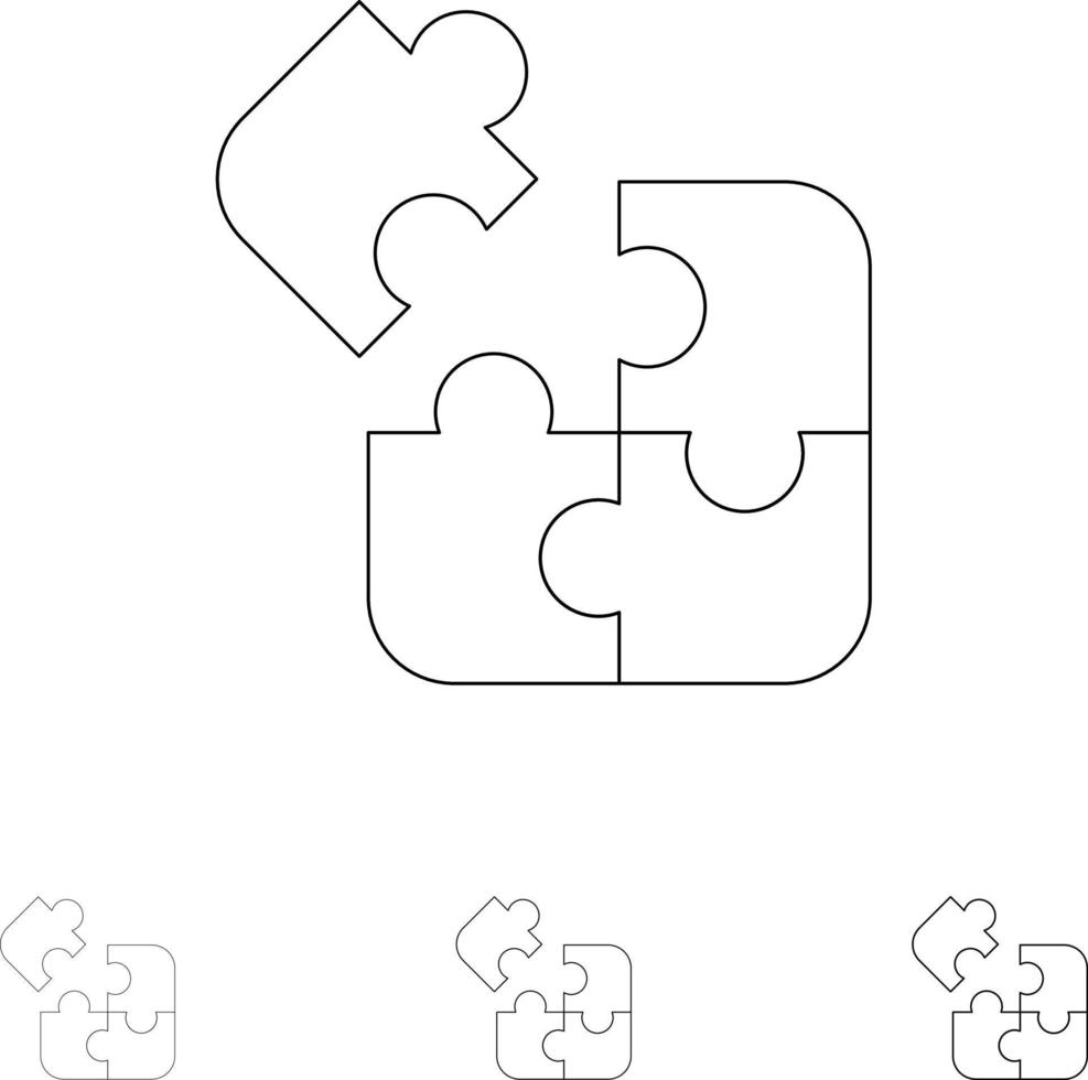 decoupeerzaag puzzel wetenschap oplossing stoutmoedig en dun zwart lijn icoon reeks vector