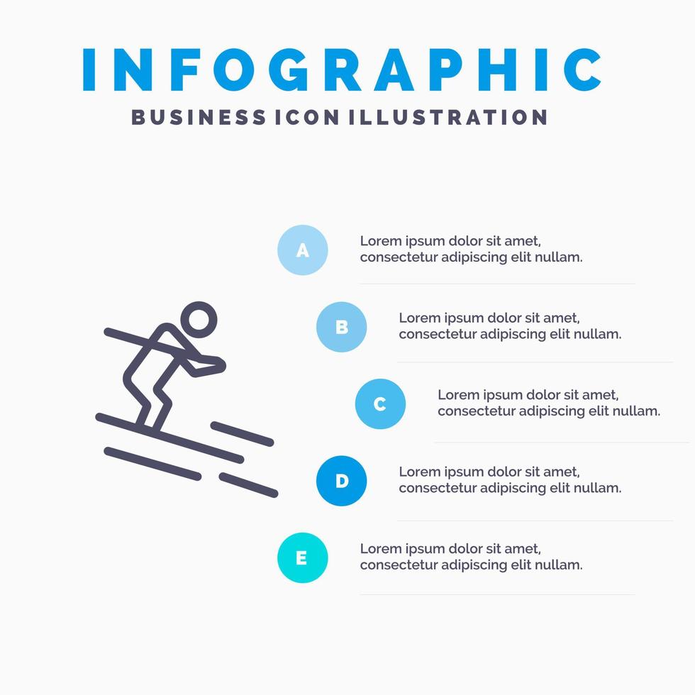 werkzaamheid ski skiën sportman lijn icoon met 5 stappen presentatie infographics achtergrond vector