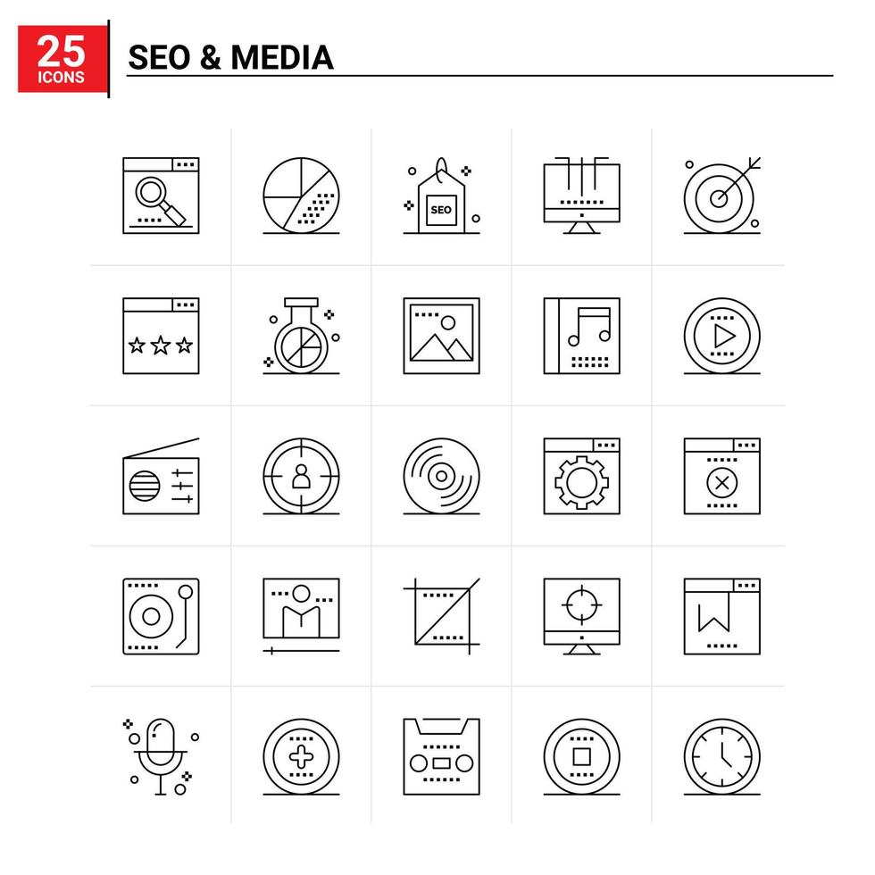 25 seo media icoon reeks vector achtergrond