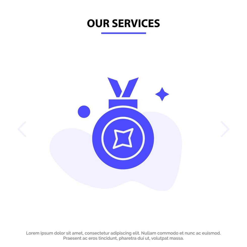 onze Diensten prijs prijs insigne prijs lint insigne solide glyph icoon web kaart sjabloon vector