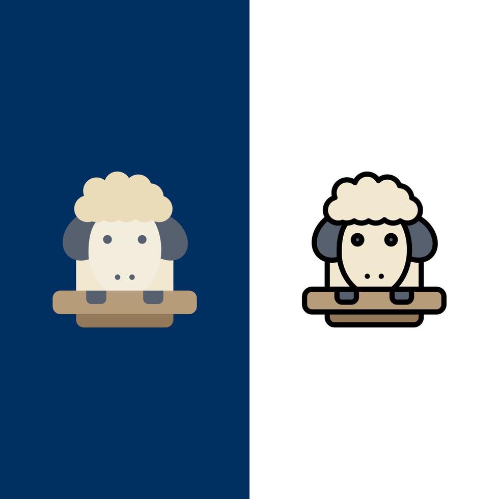 Pasen lam schapen voorjaar pictogrammen vlak en lijn gevulde icoon reeks vector blauw achtergrond