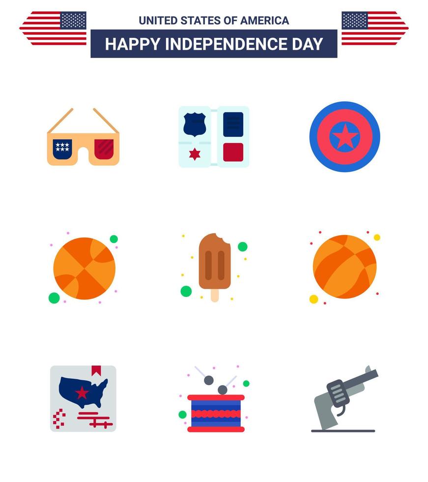 9 creatief Verenigde Staten van Amerika pictogrammen modern onafhankelijkheid tekens en 4e juli symbolen van ijslolly dag vakantie sport- basketbal bewerkbare Verenigde Staten van Amerika dag vector ontwerp elementen