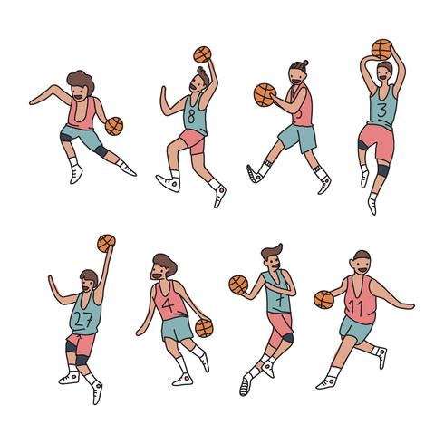 Set van kleurrijke basketbalspelers vector