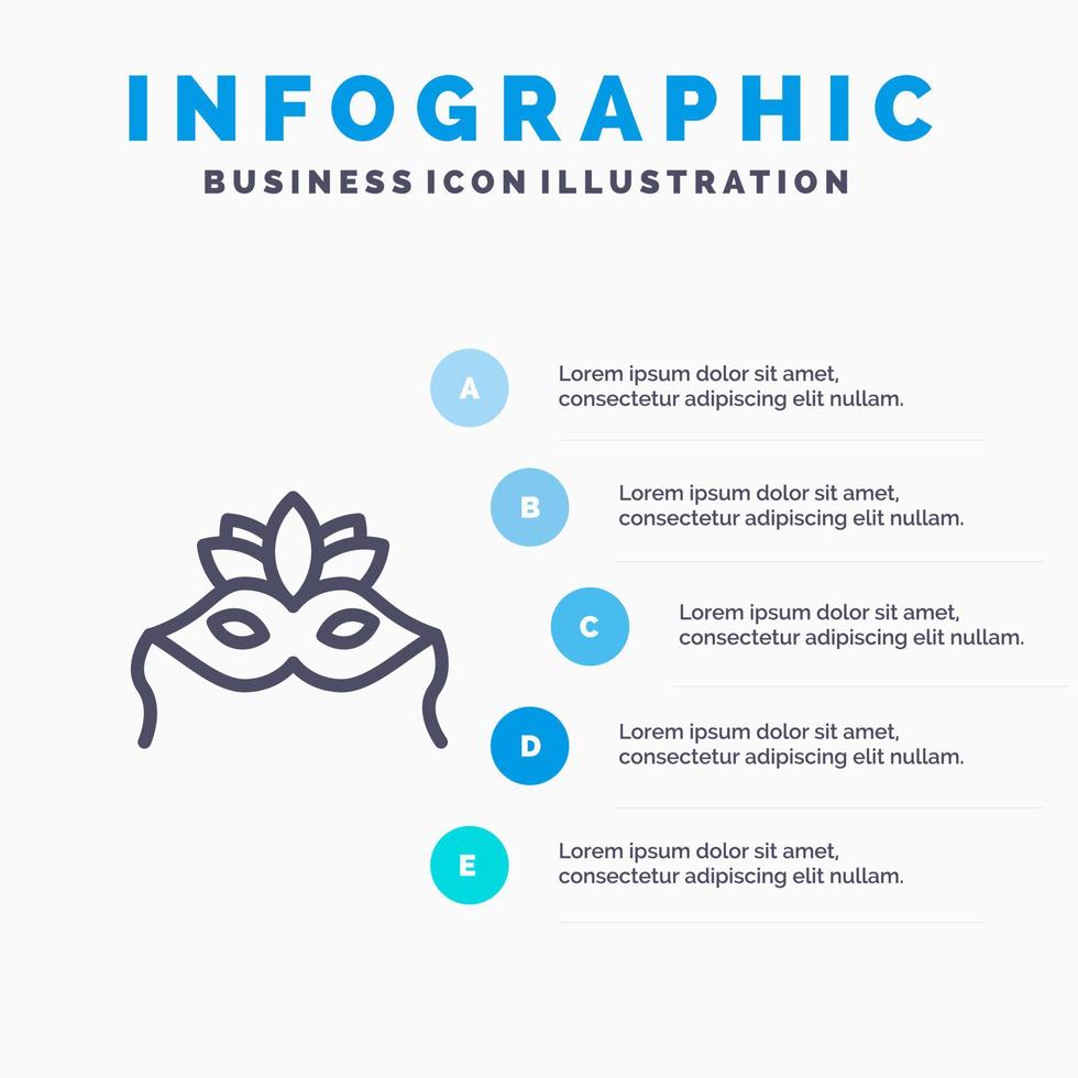 masker kostuum Venetiaanse madrigalen blauw infographics sjabloon 5 stappen vector lijn icoon sjabloon