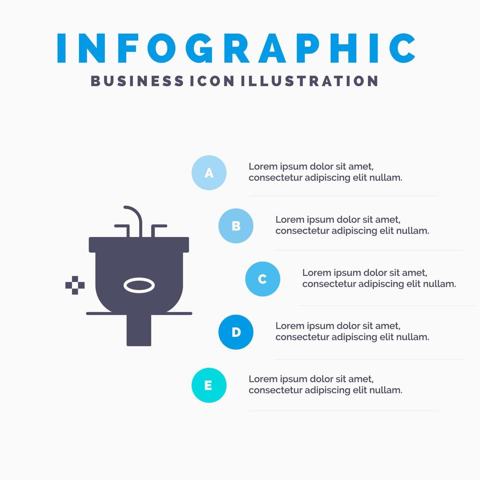 bekken badkamer schoonmaak douche wassen solide icoon infographics 5 stappen presentatie achtergrond vector