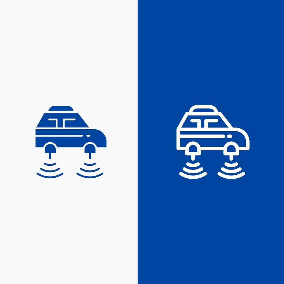 auto elektrisch netwerk slim Wifi lijn en glyph solide icoon blauw banier lijn en glyph solide icoon blauw banier vector