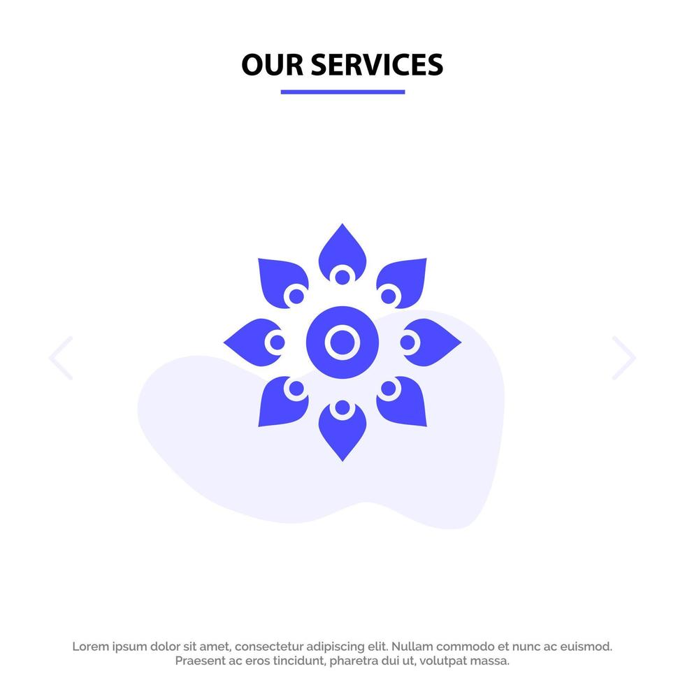 onze Diensten vieren versieren decoratie diwali Hindoe holi solide glyph icoon web kaart sjabloon vector