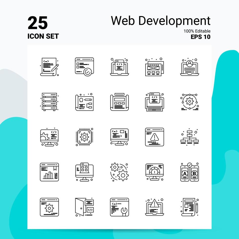25 web ontwikkeling icoon reeks 100 bewerkbare eps 10 bestanden bedrijf logo concept ideeën lijn icoon ontwerp vector