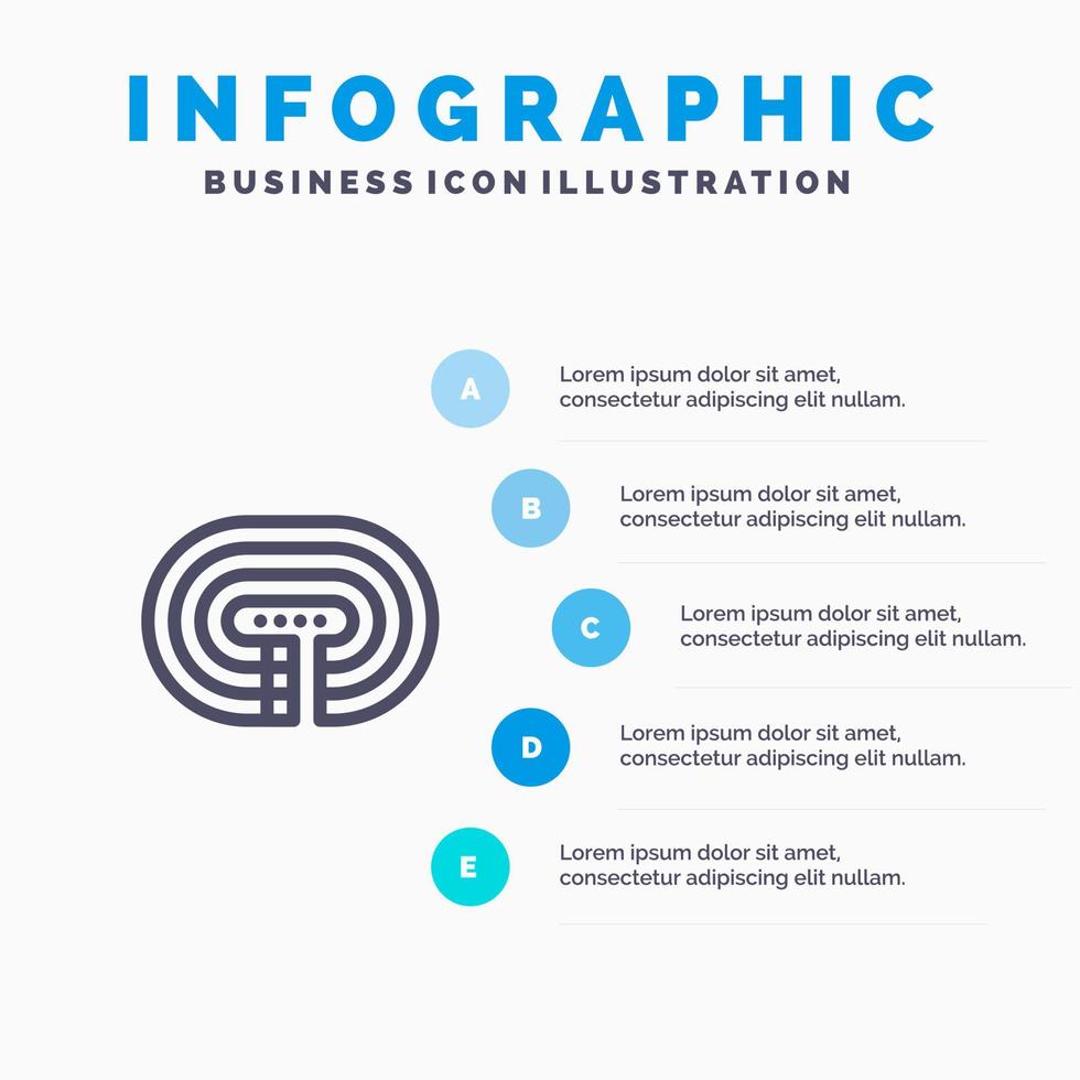 rennen stadion oppervlakte bijhouden lijn icoon met 5 stappen presentatie infographics achtergrond vector