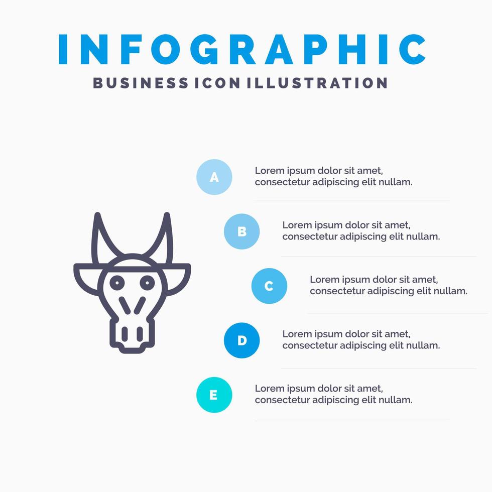 versiering dieren stier Indisch schedel lijn icoon met 5 stappen presentatie infographics achtergrond vector