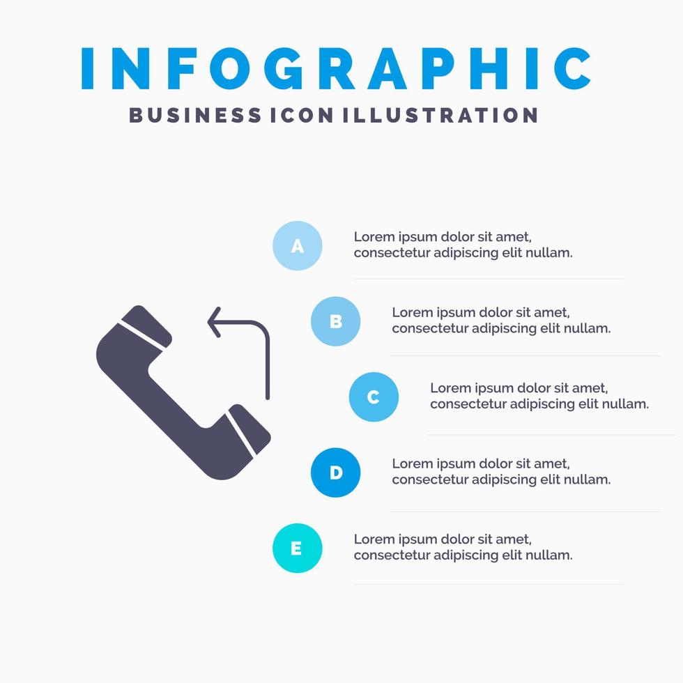 antwoord telefoontje inkomend solide icoon infographics 5 stappen presentatie achtergrond vector