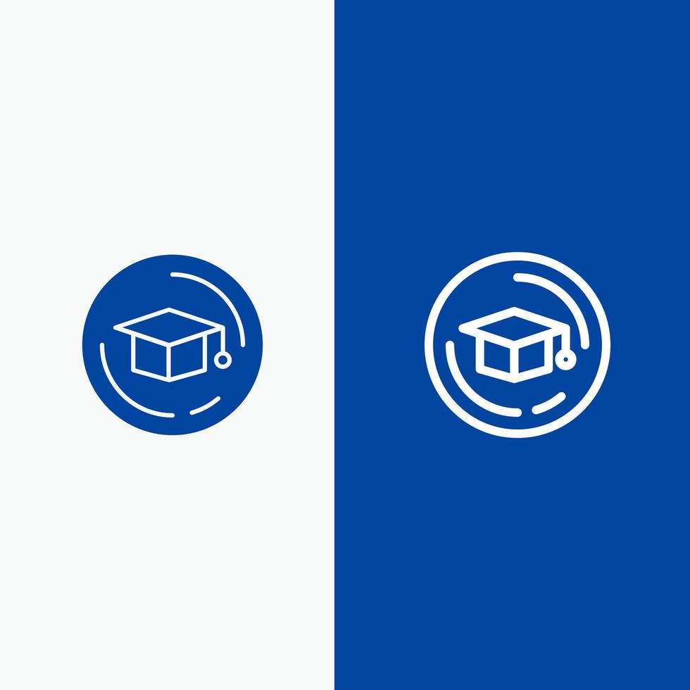 pet onderwijs diploma uitreiking lijn en glyph solide icoon blauw banier lijn en glyph solide icoon blauw banier vector