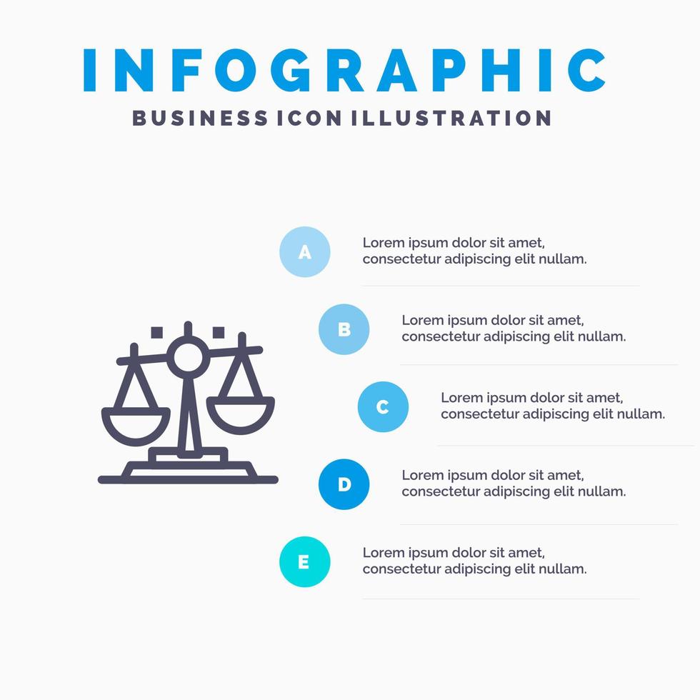 balans wet gerechtigheid financiën lijn icoon met 5 stappen presentatie infographics achtergrond vector