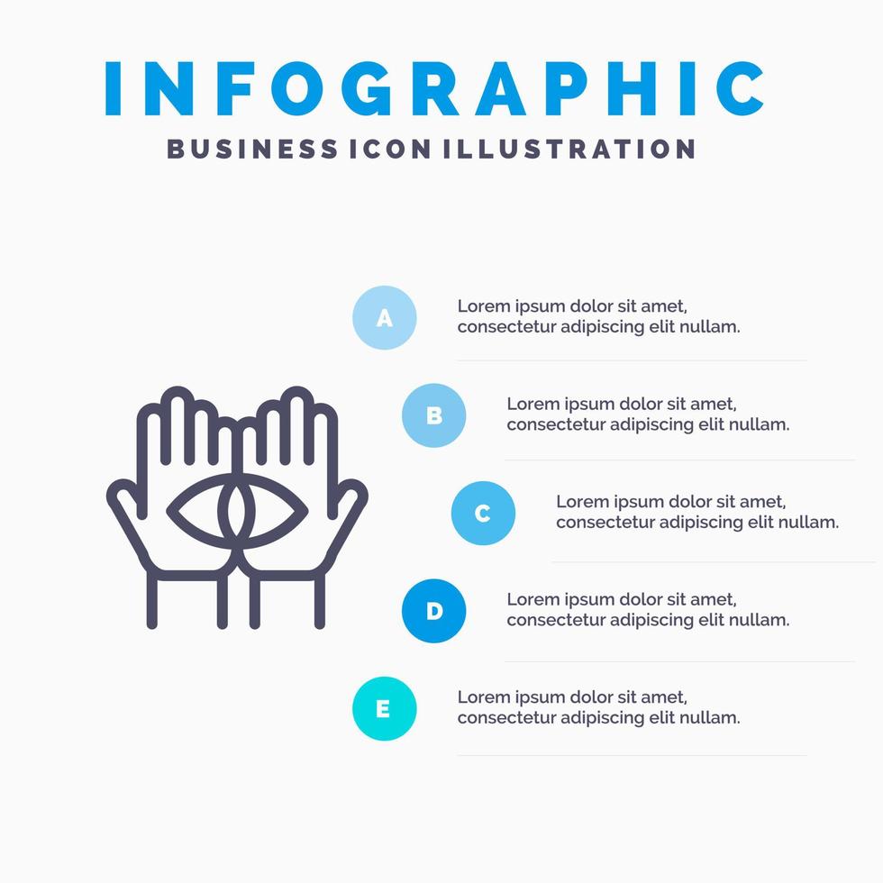 samenzwering lotsbestemming medium mysterie occult lijn icoon met 5 stappen presentatie infographics achtergrond vector