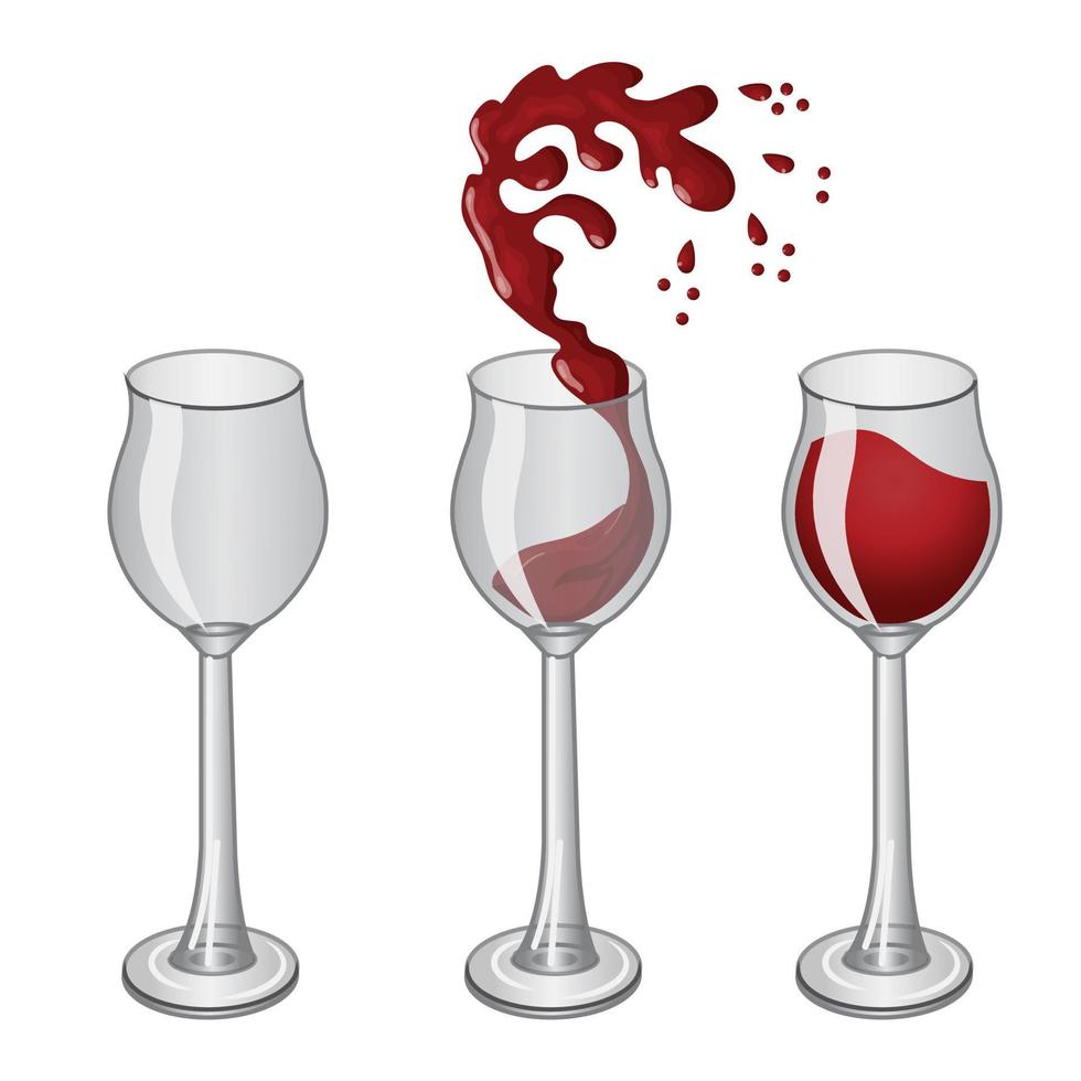 bril met wijn. reeks van realistisch pictogrammen. vector illustratie geïsoleerd Aan wit achtergrond.