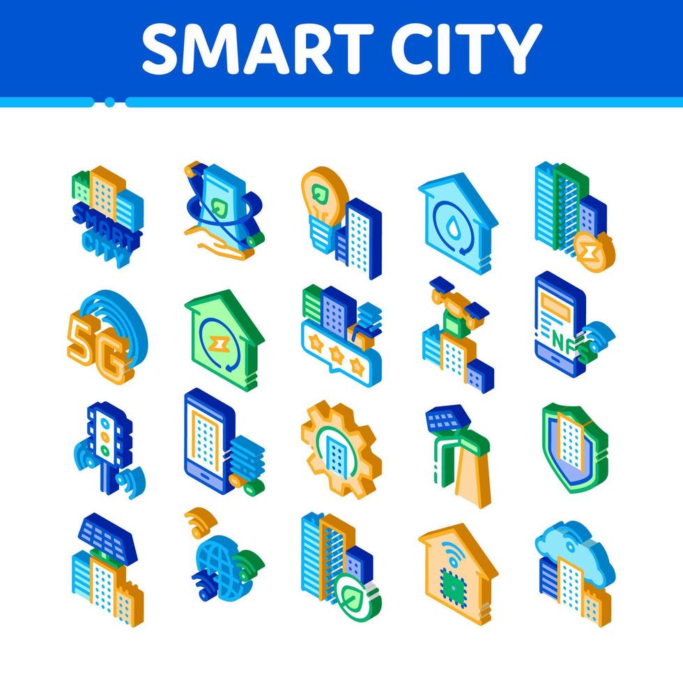 slim stad technologie isometrische pictogrammen reeks vector