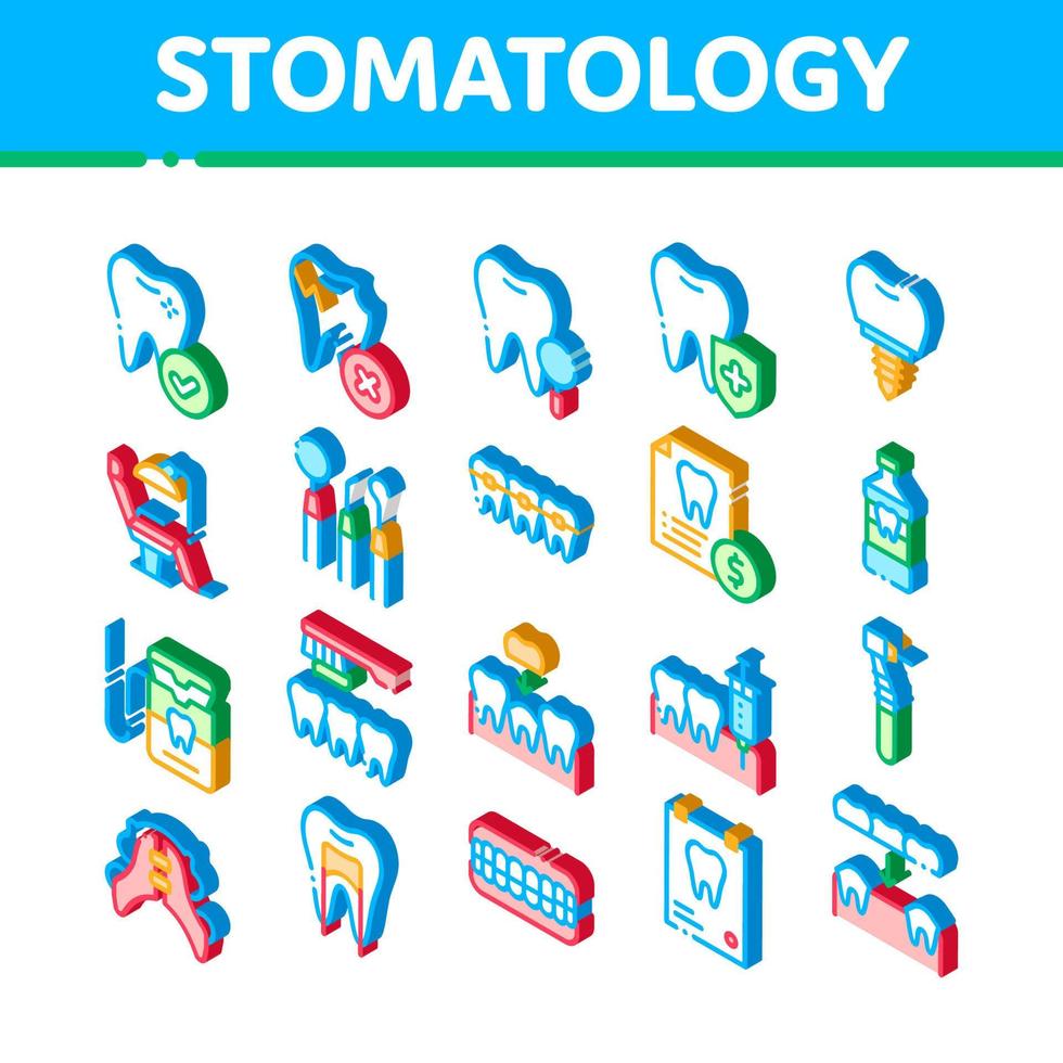 stomatologie vector isometrische pictogrammen reeks