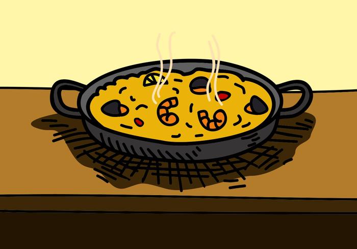 Paella met zeevruchten op Pan vector