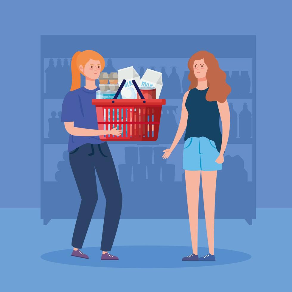 vrouwen met een teveel aan boodschappen vector