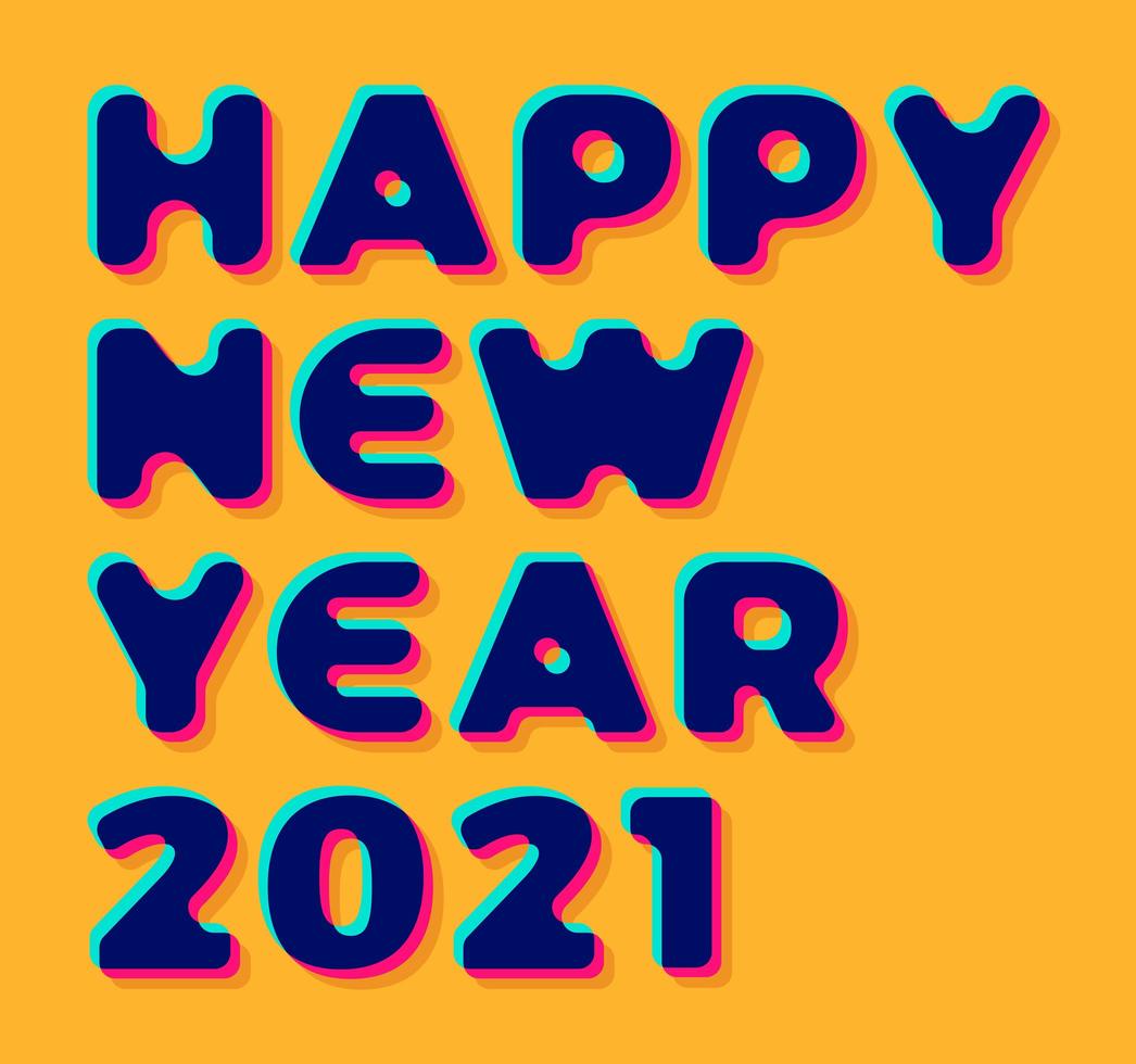 3D-stijlvolle wenskaart vectorillustratie op oranje achtergrond. gelukkig nieuwjaar 2020. trendy geometrisch lettertype. vector
