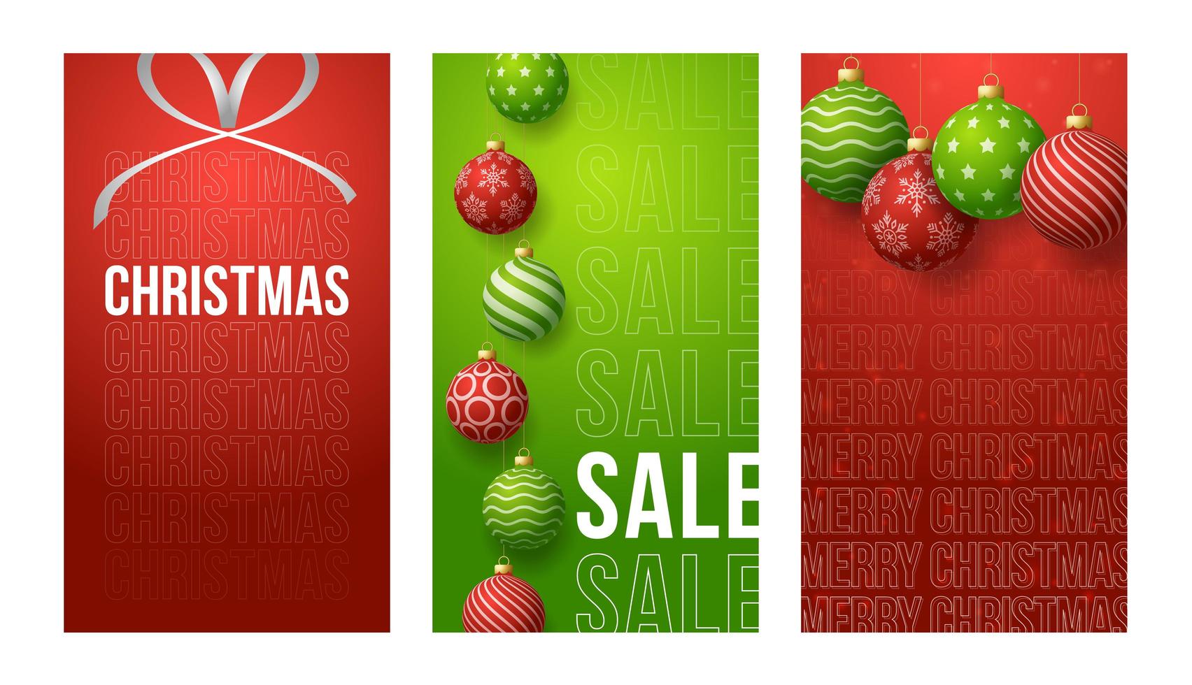 vrolijk kerstfeest verticale banner voor verhalen. rode en groene vector set van kerstthema sociale media verhalen post, 3D-realistische rode en groene bal banner voorbladsjabloon voor spandoek