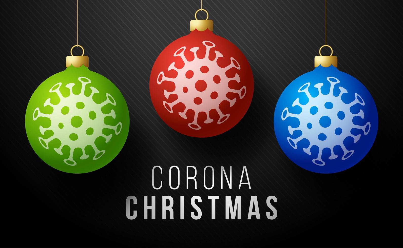 corona kerst concept. drie kerstballen met covid-19 coronavirus pictogram concept inscriptie typografie ontwerp logo, besmettelijke ziekten van de karakters bij blootstelling aan een virus vectorillustratie vector