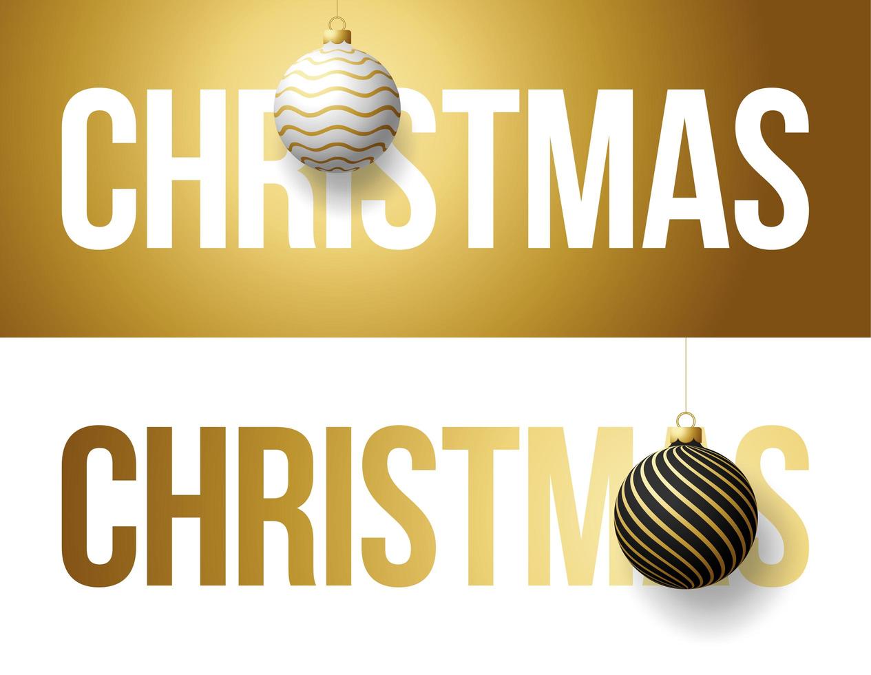 luxe trendy gouden typografie Kerstmis op een achtergrond met kerstbal. typografie met realistisch 3D-boomspeelgoed voor het ontwerpen van flyers, brochures, folders, posters en kaarten vector