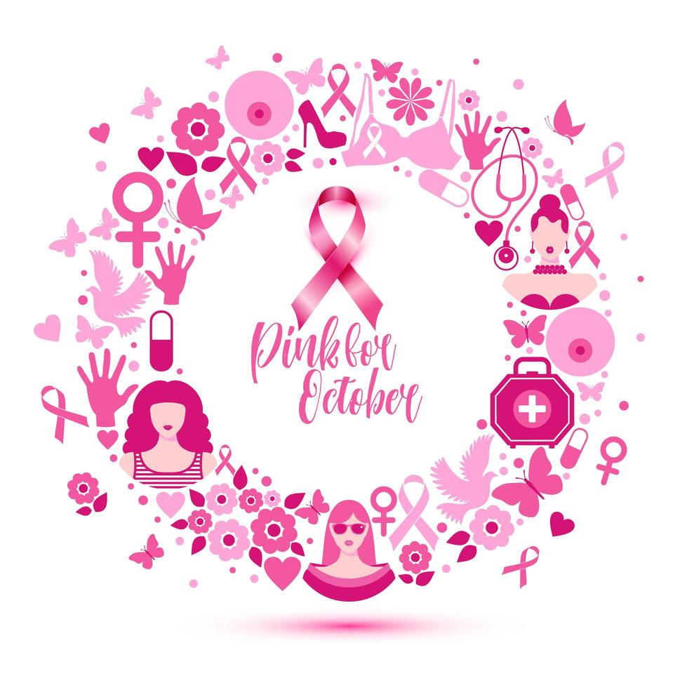 bannerillustratie van borstkanker voor de voorlichtingsmaand van oktober vector