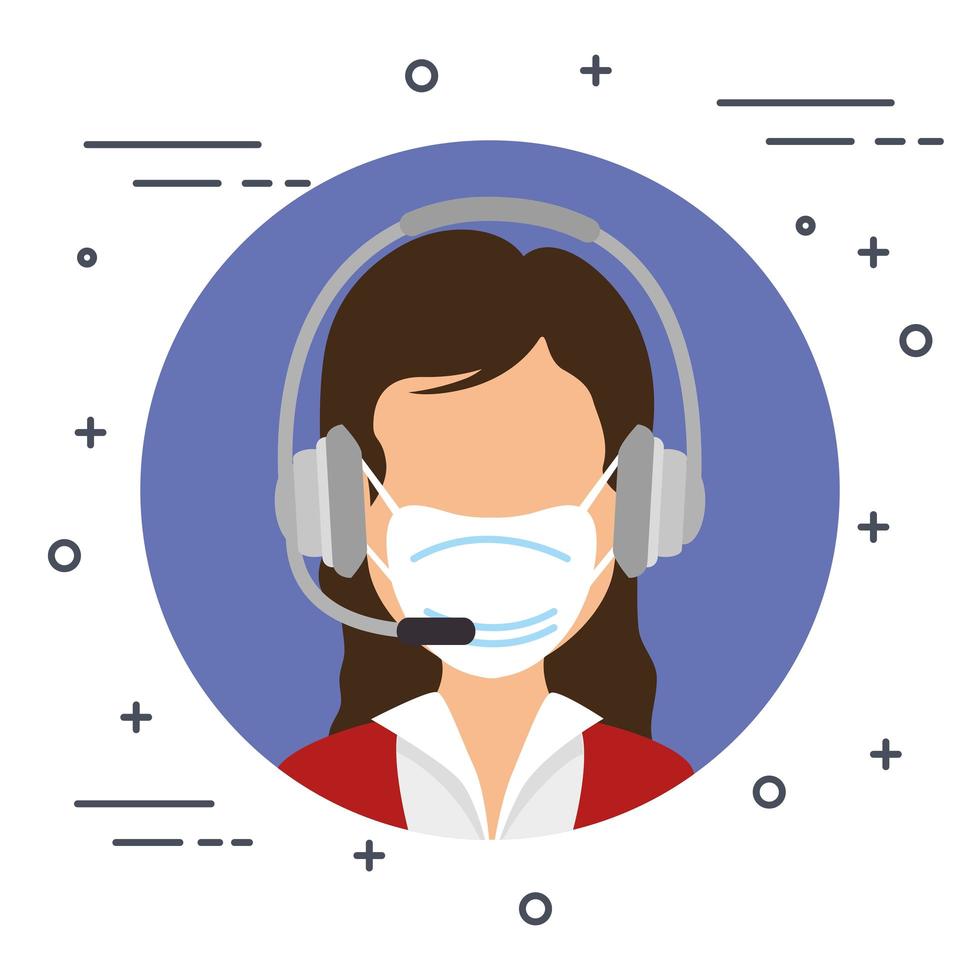 vrouwelijke callcenteragent met een gezichtsmasker vector