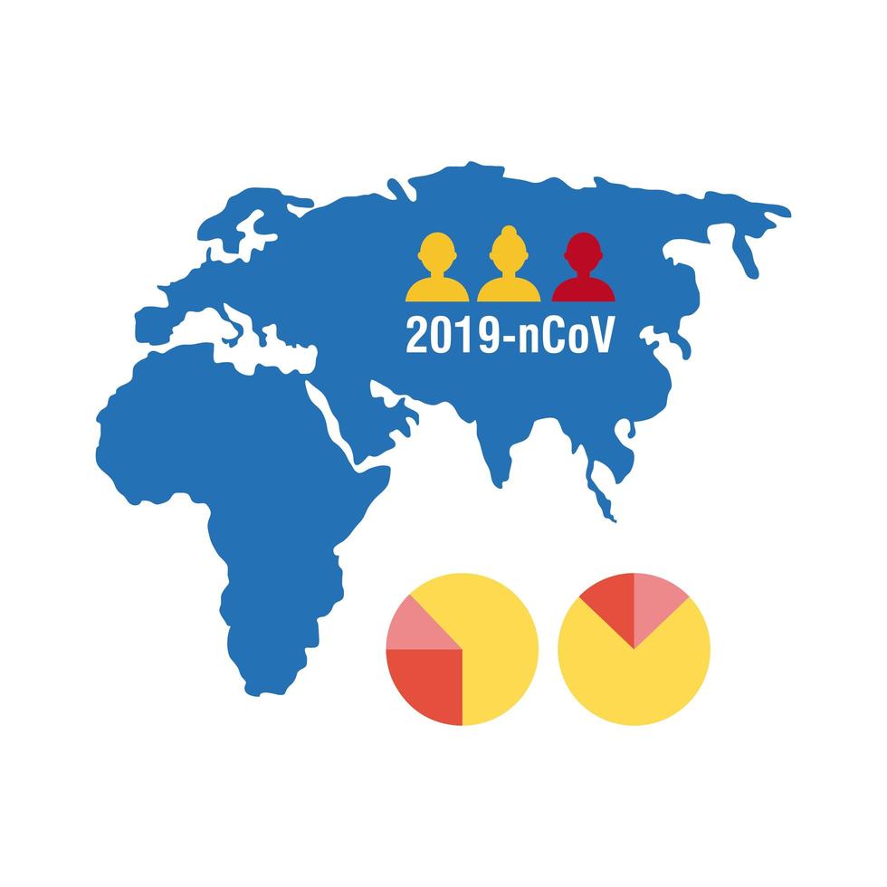 kaart van het oude continent met covid-19 informatie en pictogrammen, platte stijlicoon vector