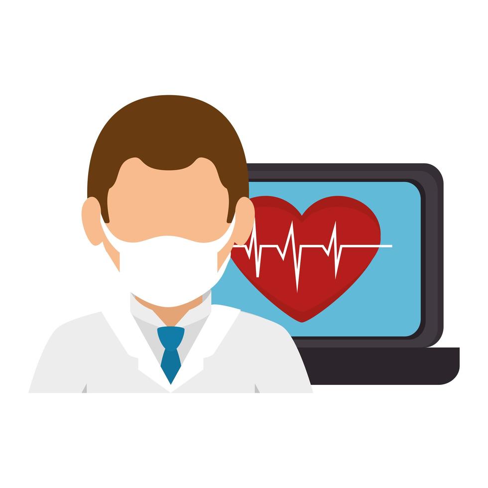 online geneeskunde met arts op laptop vector