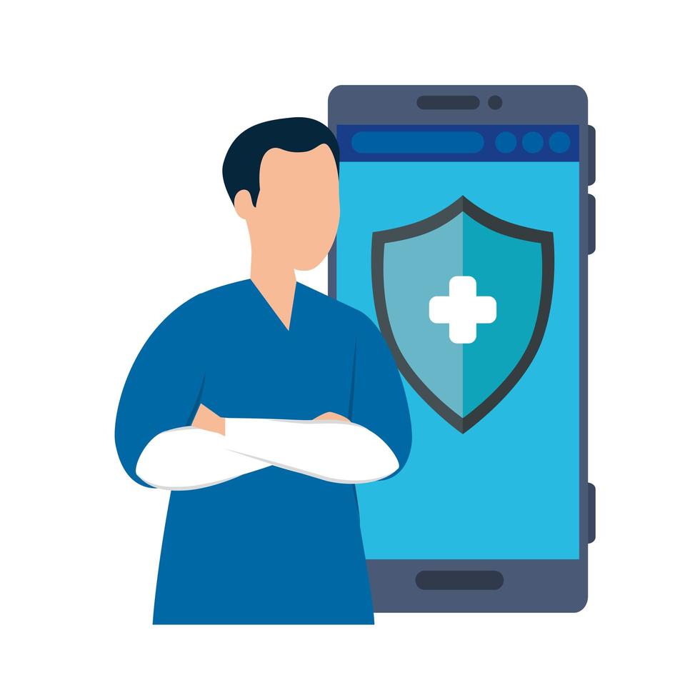 online geneeskunde met arts op de smartphone vector