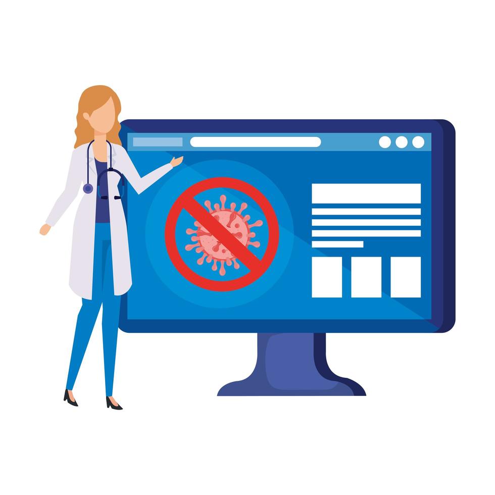online geneeskunde met arts en desktopcomputer vector