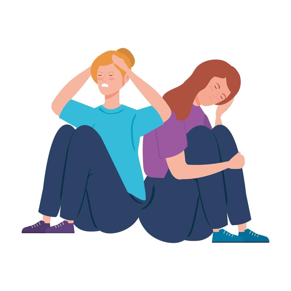 depressieve en gestreste jonge vrouwen vector