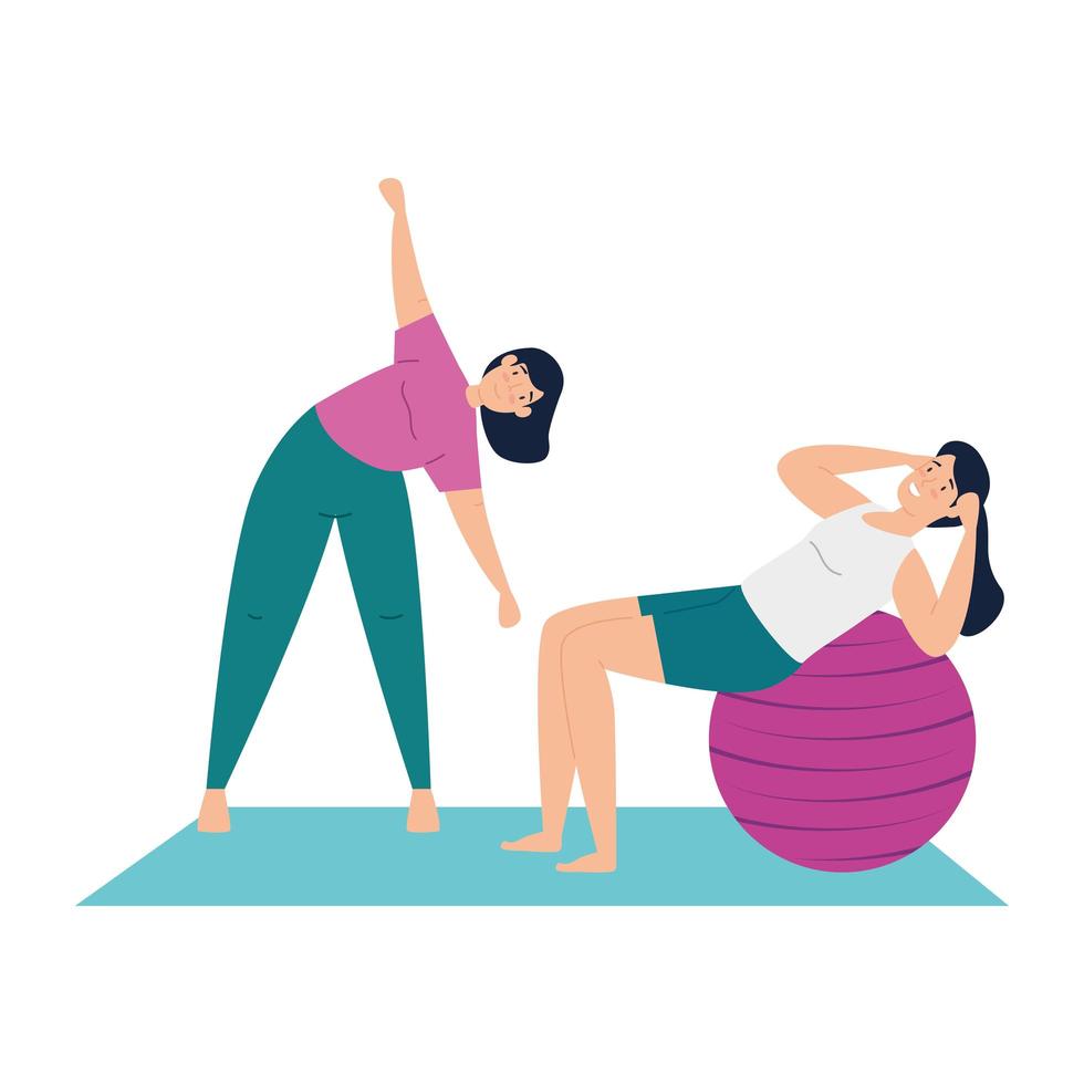 vrouwen die samen yoga en pilates doen vector