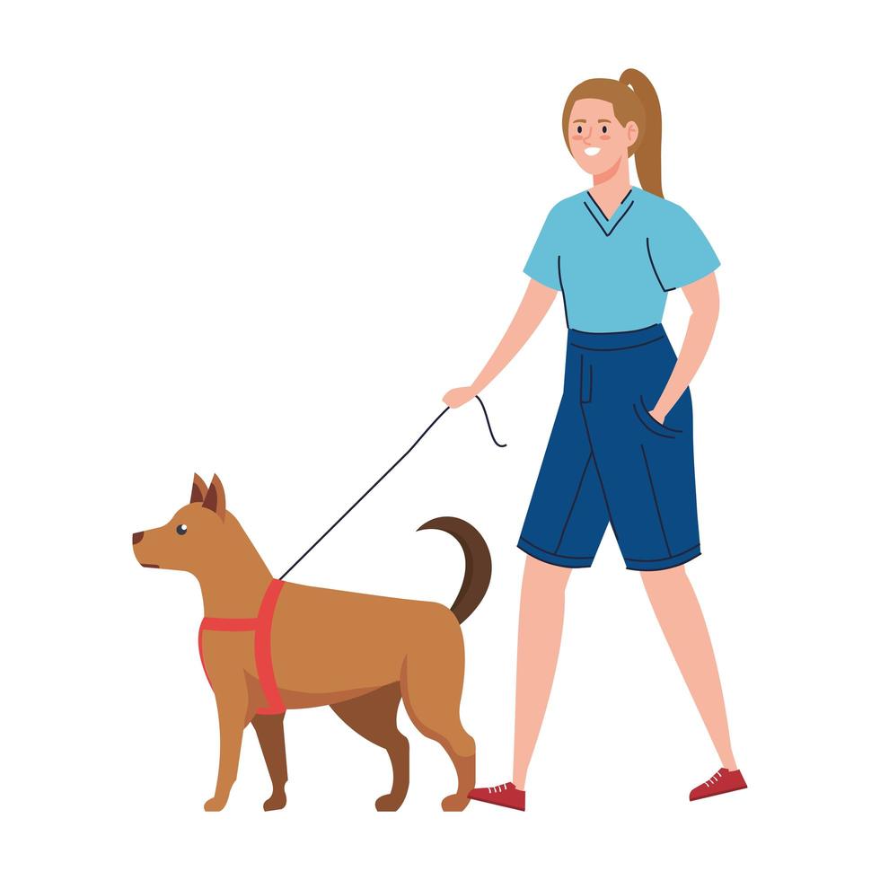 vrouw wandelen met de hond vector