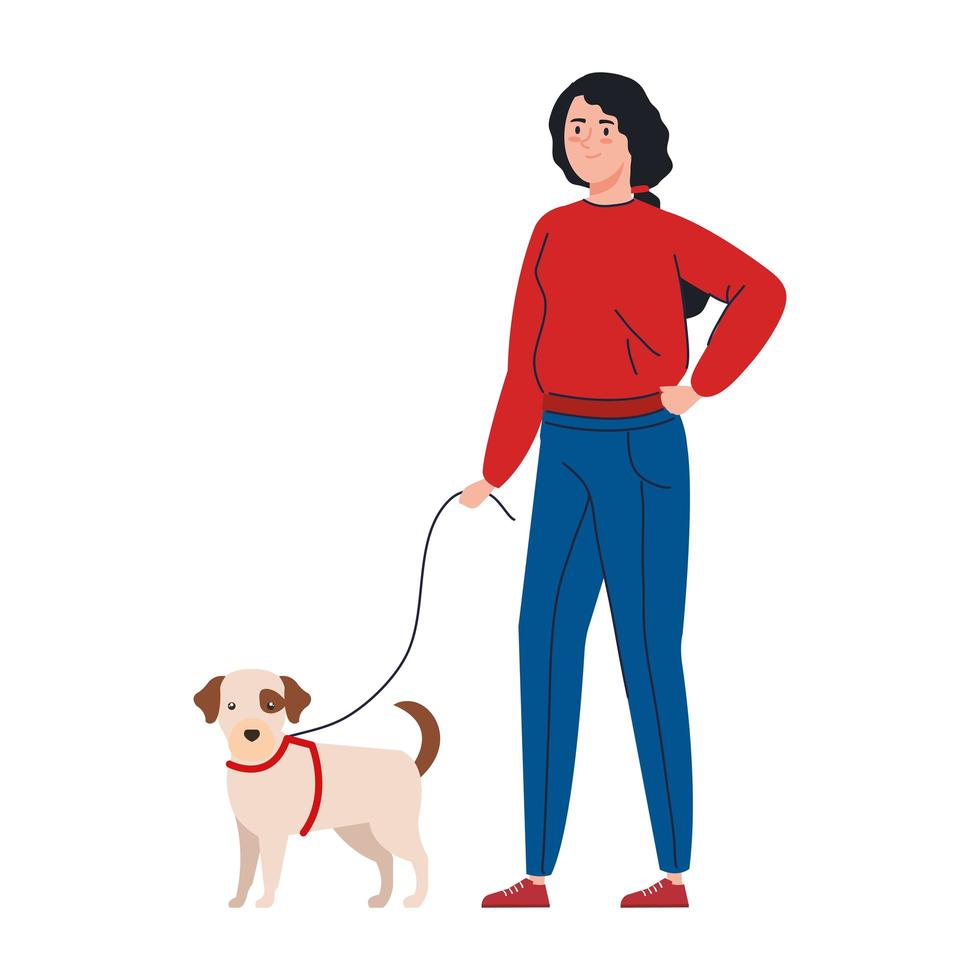 vrouw wandelen met de hond vector