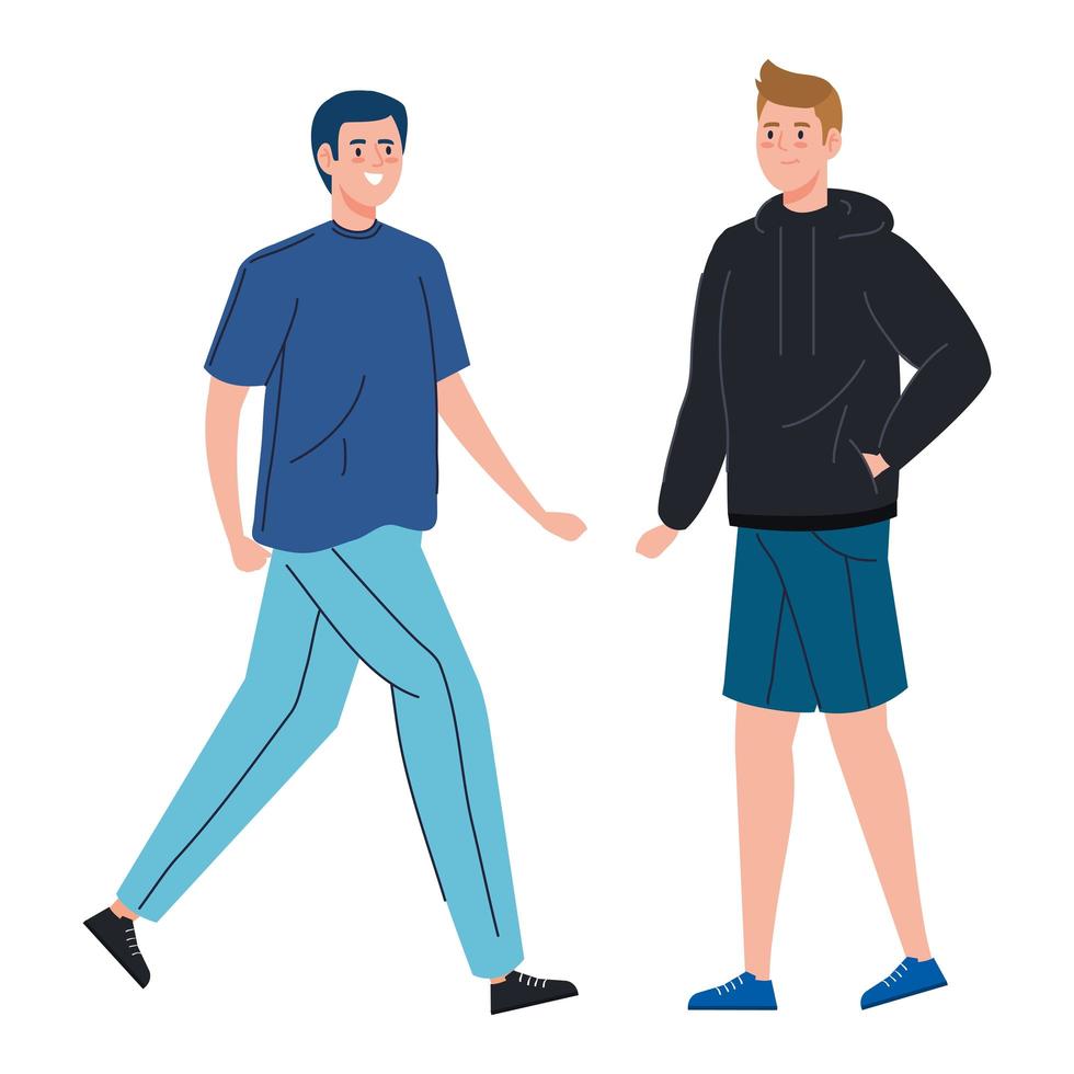 gelukkige mannen die samen lopen vector