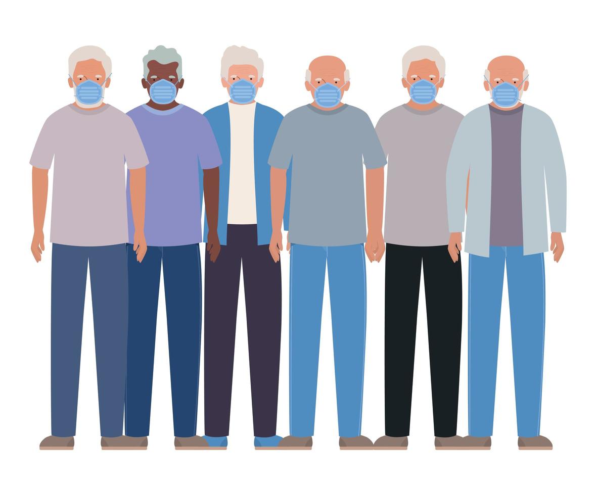 oudere mannen met maskers tegen covid 19-ontwerp vector