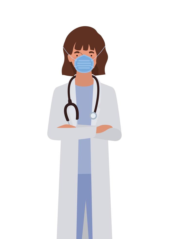 vrouwelijke arts met masker tegen 2019 ncov-virus vectorontwerp vector